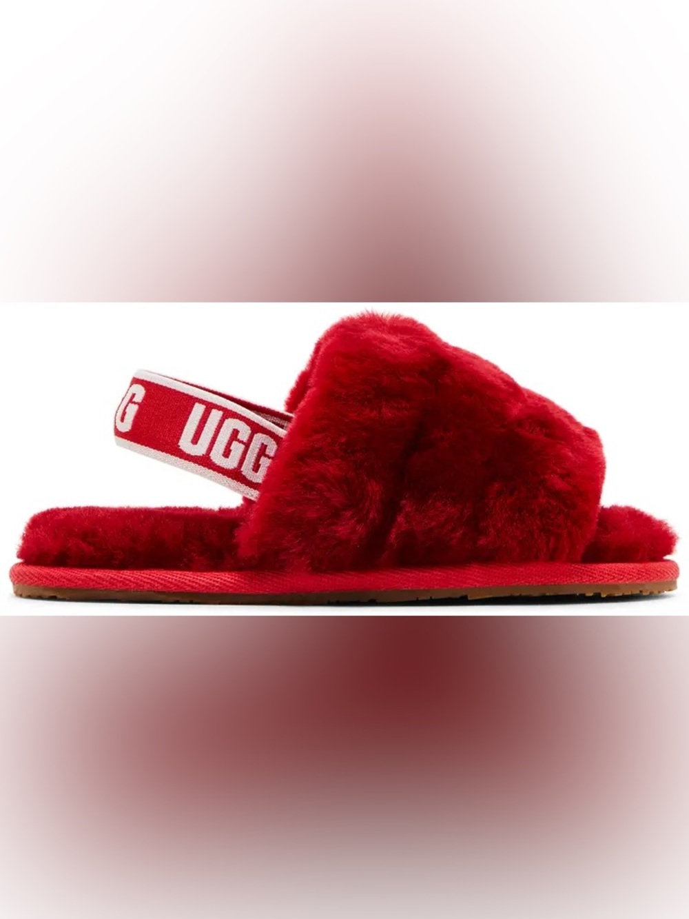 UGG Fluff Yeah Ribbon Red Slides Sling Back Size 12